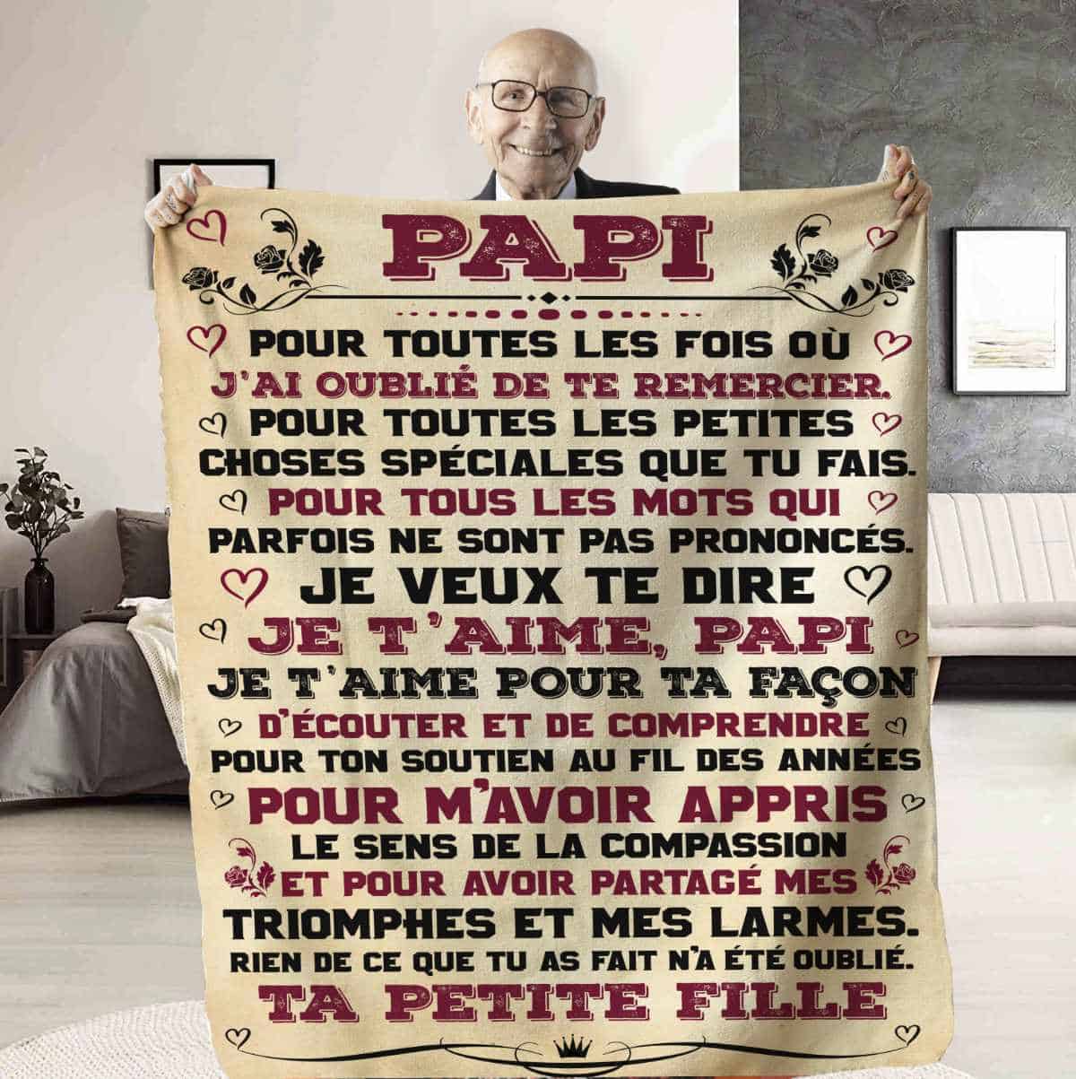 Plaid Personnalisé à offrir à son Papi, signé ta petite-fille