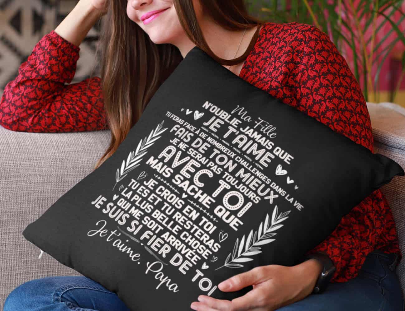 Coussin Ma fille signé Papa - Noir et Blanc