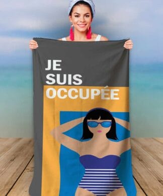 Serviette de plage en microfibre drole - Je suis occupée