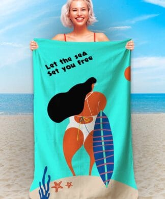 serviette de plage en microfibre - let the sea set you free